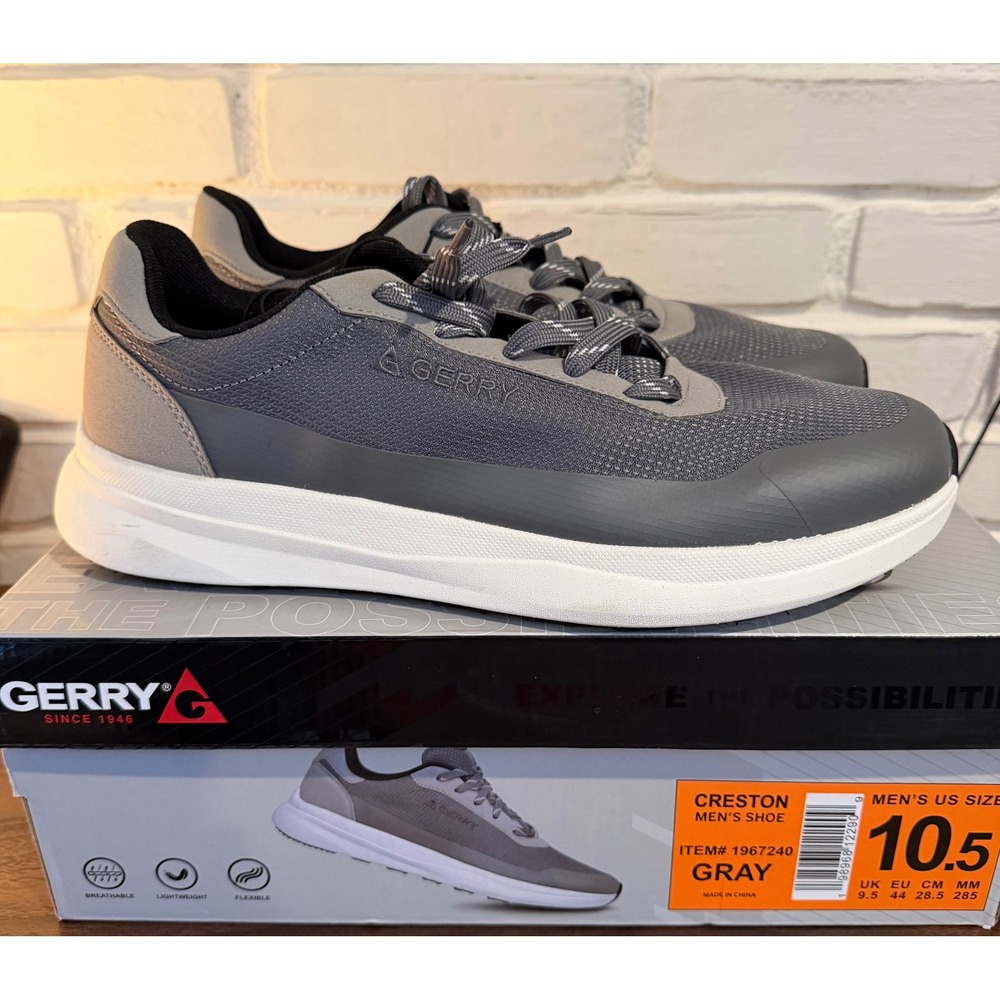 NWT Gerry Creston Mens Gray Sneakers Lightweight Breathable Walking Shoes •10.5•